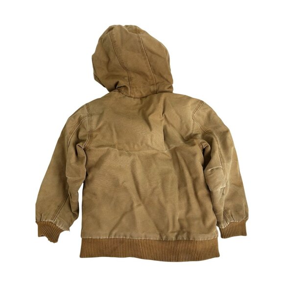 Carhartt Youth Small 7-8 Canvas Jacket Coat Tan Duck Canvas Quilted Hooded - Picture 2 of 16